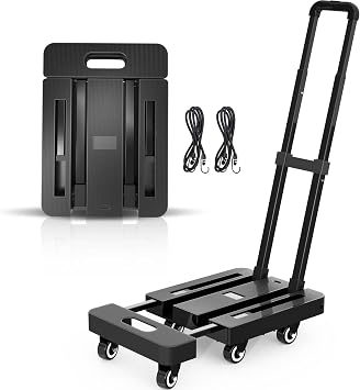SPACEKEEPER Carry Cart, Folding Dolly, Load Capacity 440.5 lbs 200 kg, Lightweight, Quiet, Small, Compact, Telescopic Carrier, Fixed Rope Included, Extended Type