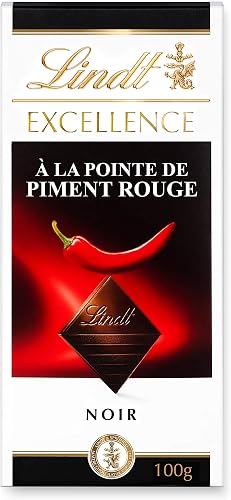 Lindt - Tablette EXCELLENCE Noir à la Pointe de Piment Rouge - Chocolat Noir, 10