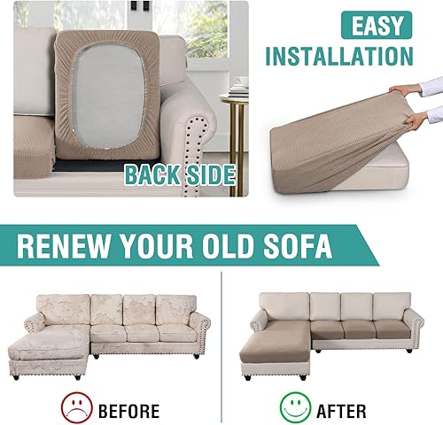 Miniatura 3 de OKYUK Fundas para sofá modular, 4 fundas de cojín de jacquard para sofá, en forma de L, funda de cojín separado para sofá, protector elástico de