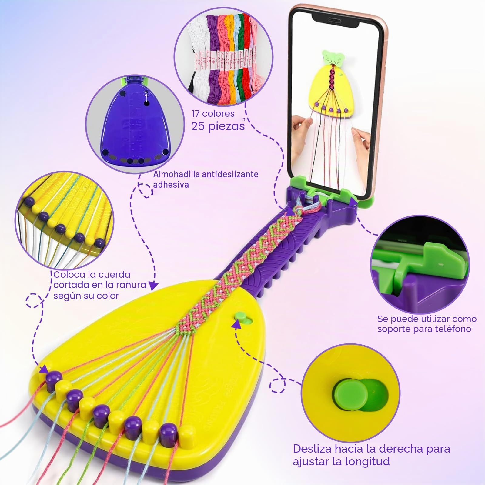 Raxfekro Kit De Pulseras De La Amistad Para Niñas Y Niños De 6 A 14 Años – Set Completo Con Telar, 25 Hilos De Colores, 17 Tonalidades, Instrucciones Y Bolsa De Almacenamiento