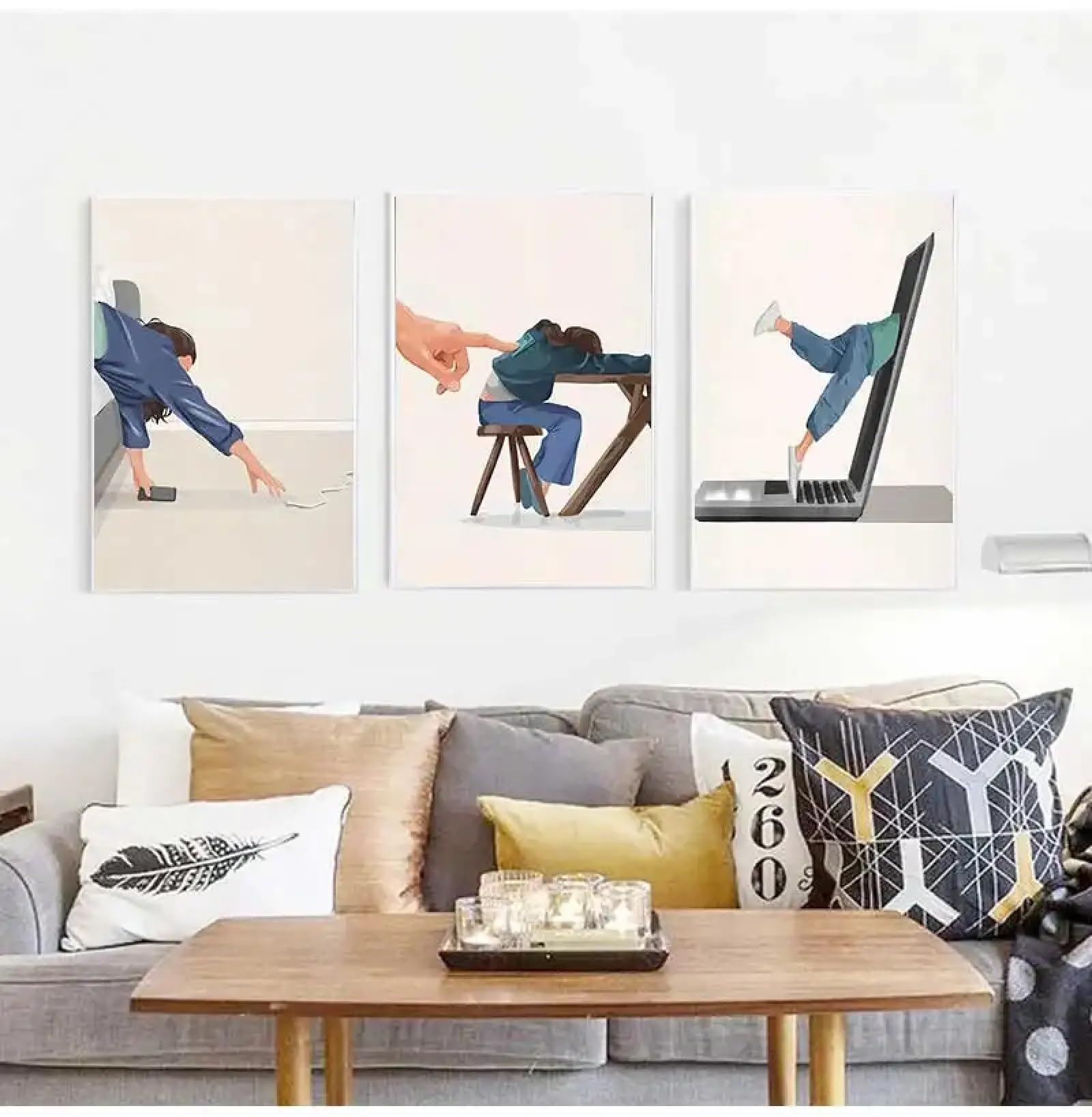 Impression sur toile moderne TONGYINLI triptyque abstrait salon 20x30 cm