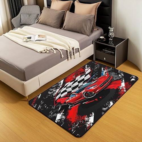 Miniatura 5 de Alfombra roja de 5 x 7 pies, antideslizante, decorativa, para niños, estilo deportivo extremo, para sala de estar, dormitorio, entrada interior,
