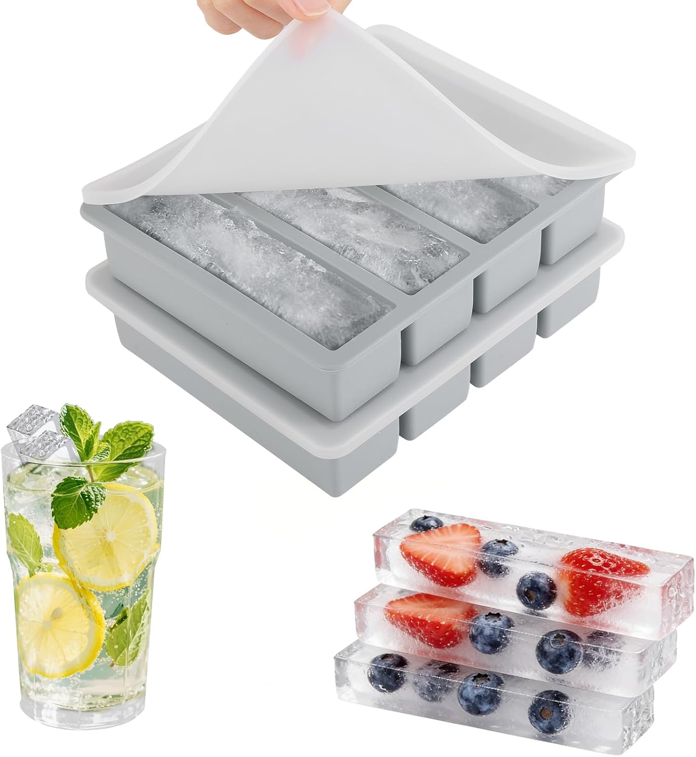 Long Ice Cube Molds 2 Pack Silicone Ice Molds Trays for Water Bottle,Bottled Beverage,Sodas