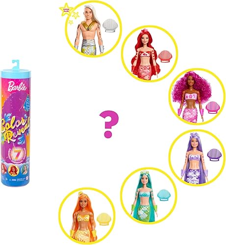 Miniatura 7 de Barbie Color Reveal Doll & Accessories, Rainbow Mermaid Series, 7 Surprises, 1 Mermaid Barbie Doll (Styles May Vary)