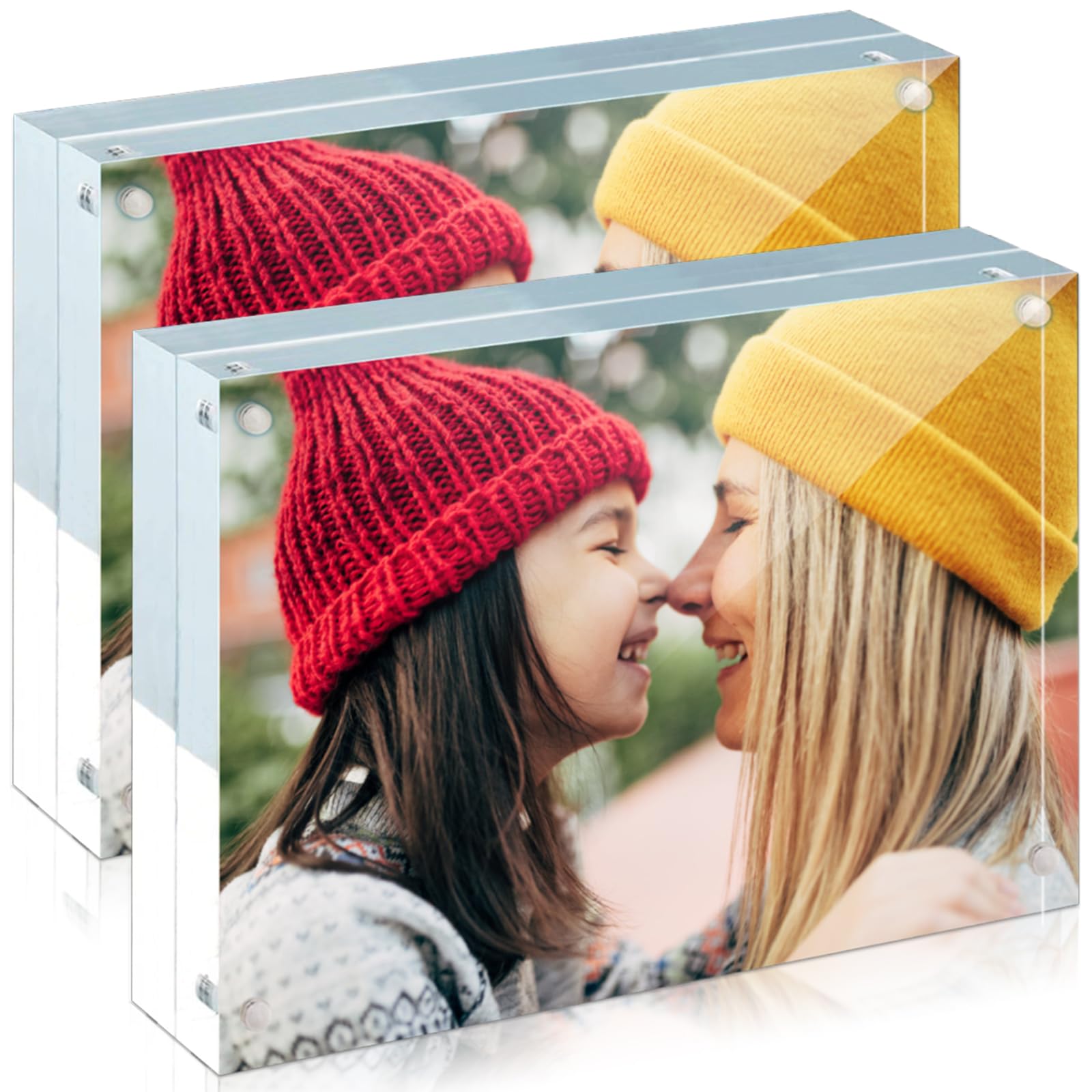 ILYXY 2 Pack Acrylic Frame 8.5x11, 20% Thicker, 24mm Thick Frameless Clear Picture Frame, Double Sided Magnetic Photo Frame, Free Standing Desktop Display Stand Acrylic Picture Frames