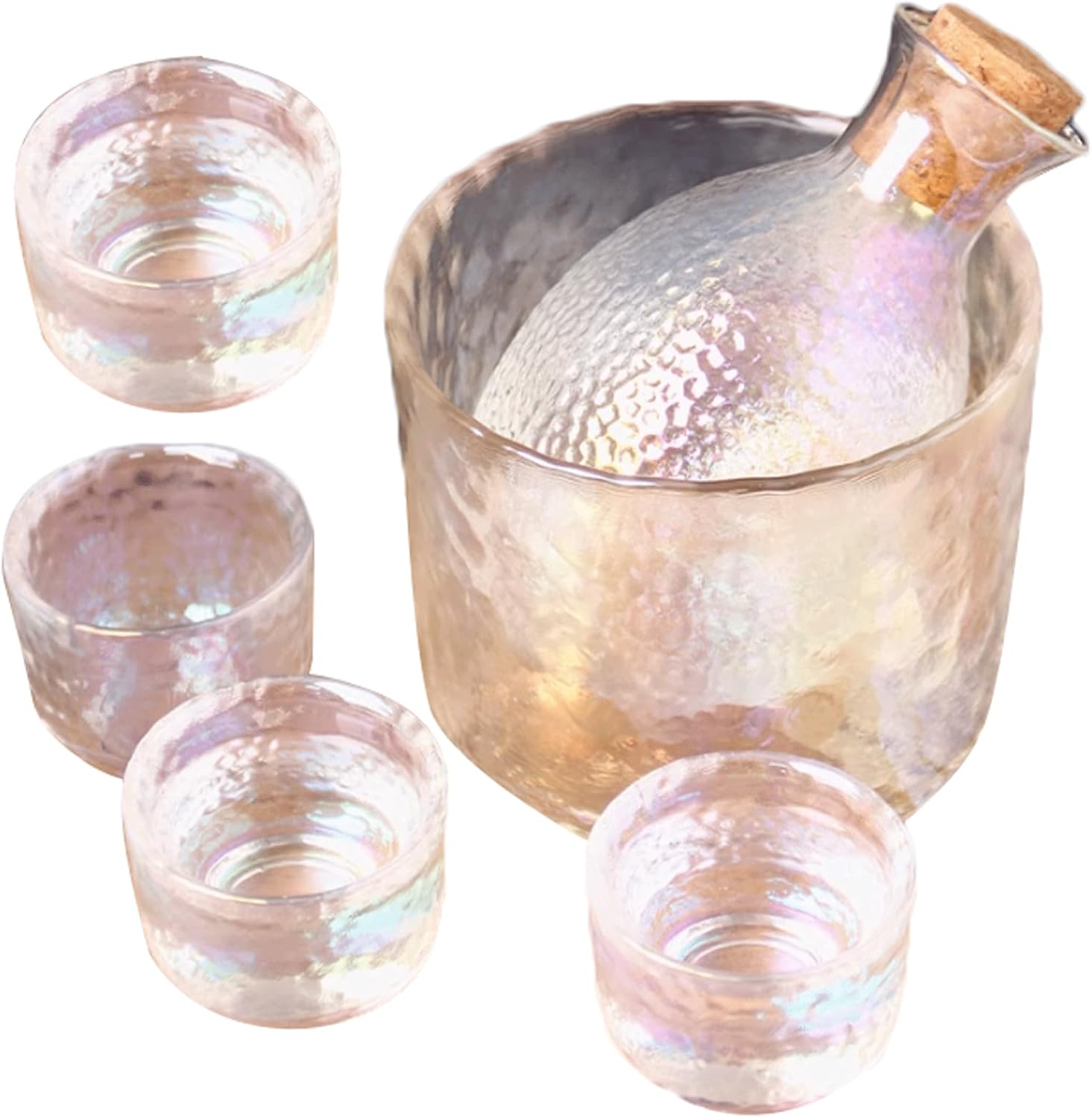 Glass Sake Set Colorful Sake Cup 1 Sake Pot 1 Sake Warmer Bowl 4 Sake Cups Japanese Style Sake Dispenser Sake Set Saki Cup Set
