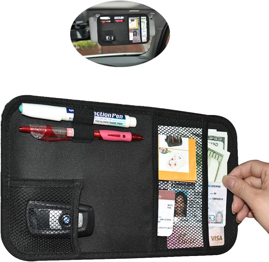 Car Sun Visor Organizer, Alachi USA Auto Interior Accessories Multi-Pocket Organizer Universal Tidy Organizer Car Visor Storage Bag Holder Pouch for SUV, Truck, Jeep with Pen Holder(12.1X7inch)