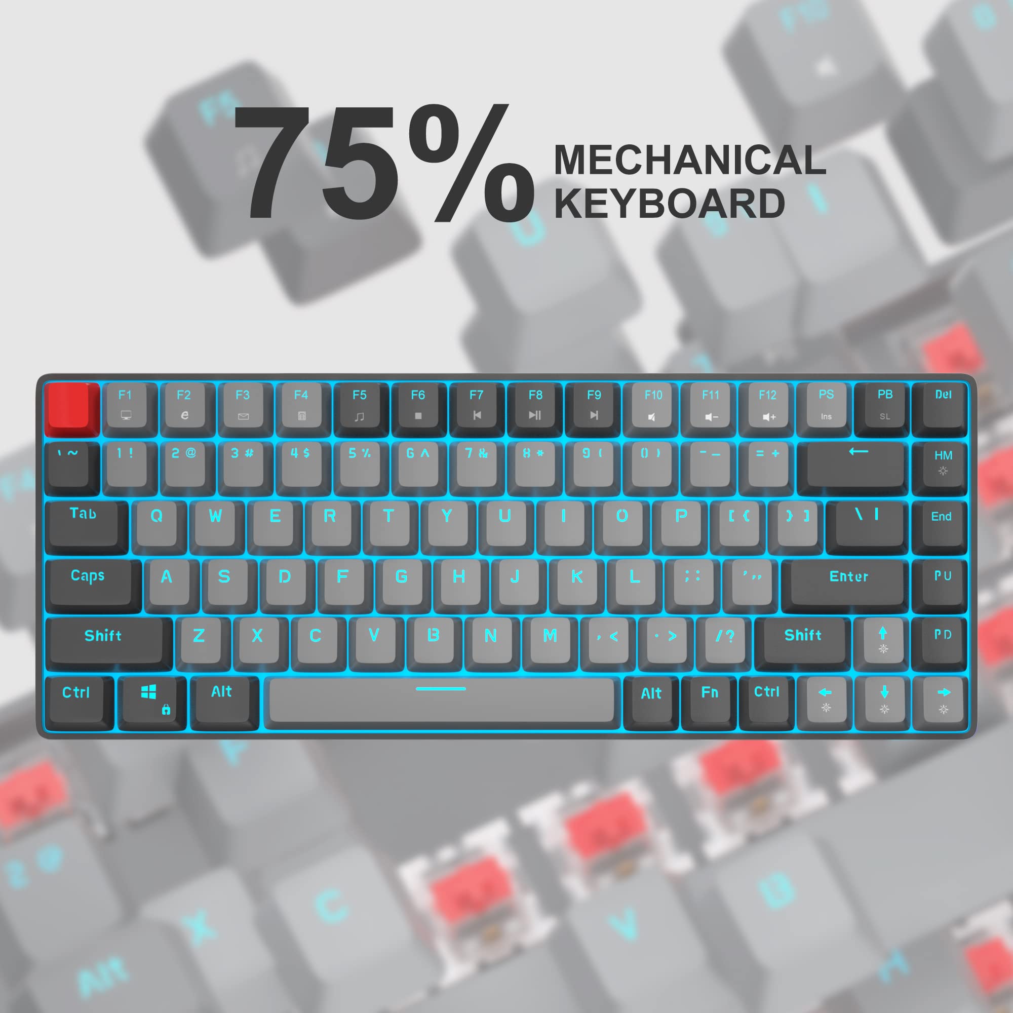 75 Mechanical Keyboard,MageGee Wired Gaming Keyboard with Red Switches