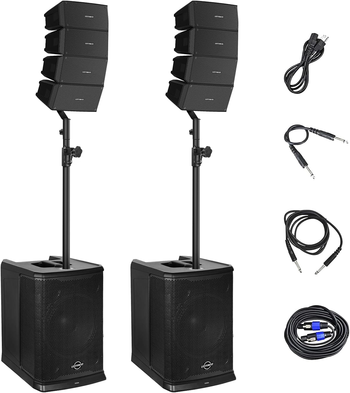 LOTAWAY GWS-044 3600W Powered Line Array PA System with 12" Subwoofers, Professional DJ Sound System with Smart DSP, 8x4 Array Speakers, Bluetooth TWS for Wedding, Church, Gig