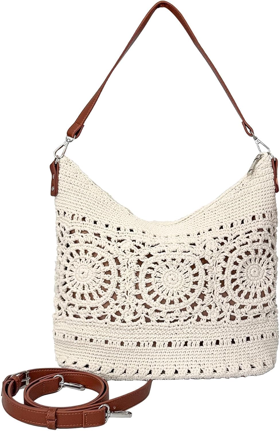 Eiyye Crochet Purse Crossbody Bag for Women Handmade Hobo Purses with Adjustable Strap Summer Beach Shoulder Bags for Travel & Everyday Use(Off White) - Image 6