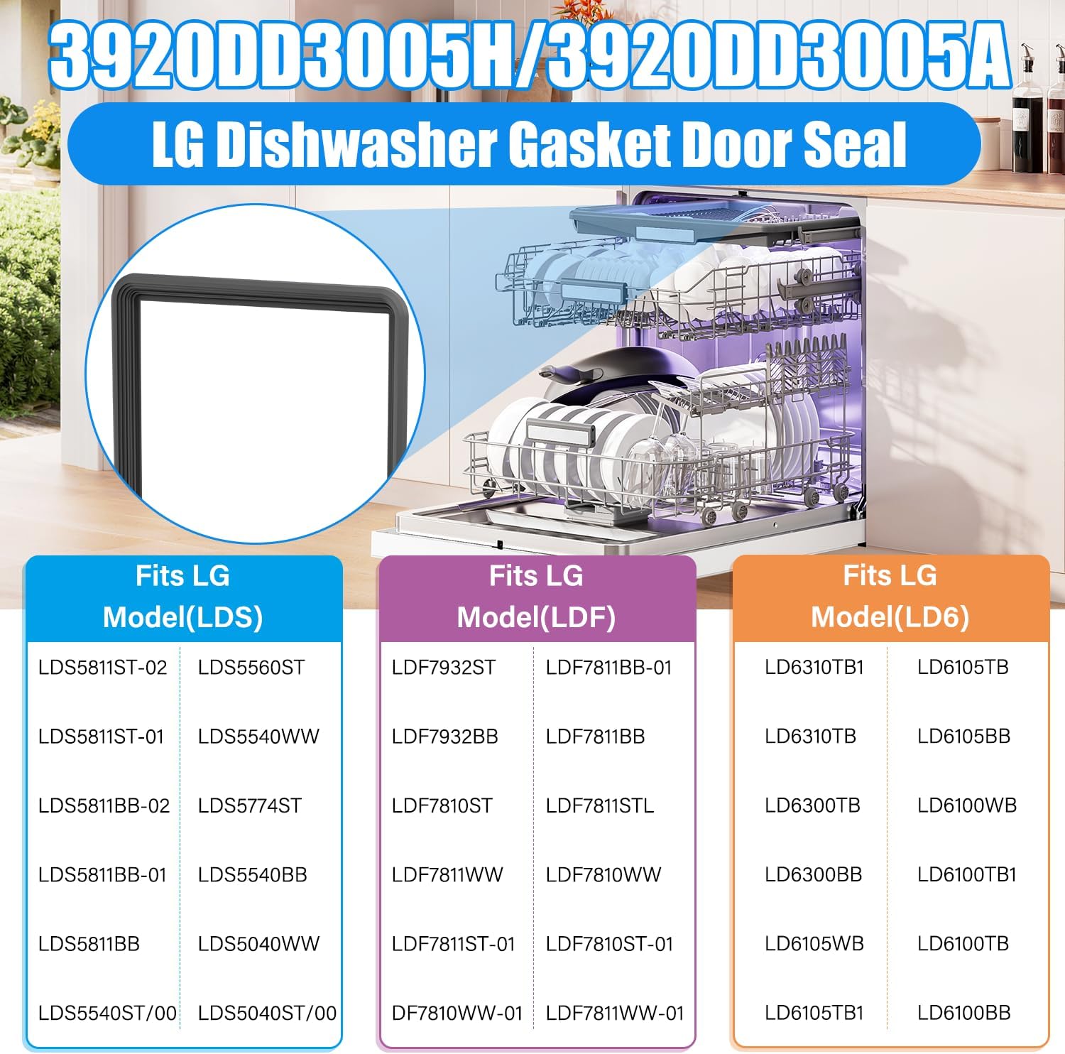 Upgrade 3920DD3005H Dishwasher Door Seal Gasket Replacement 3920DD3005A For LG Dishwasher Parts, For Kenmore Dishwasher Door Seal LDF7774ST LDF5545SS, 3920DD3005H Plastic Door Gasket-High Elasticity