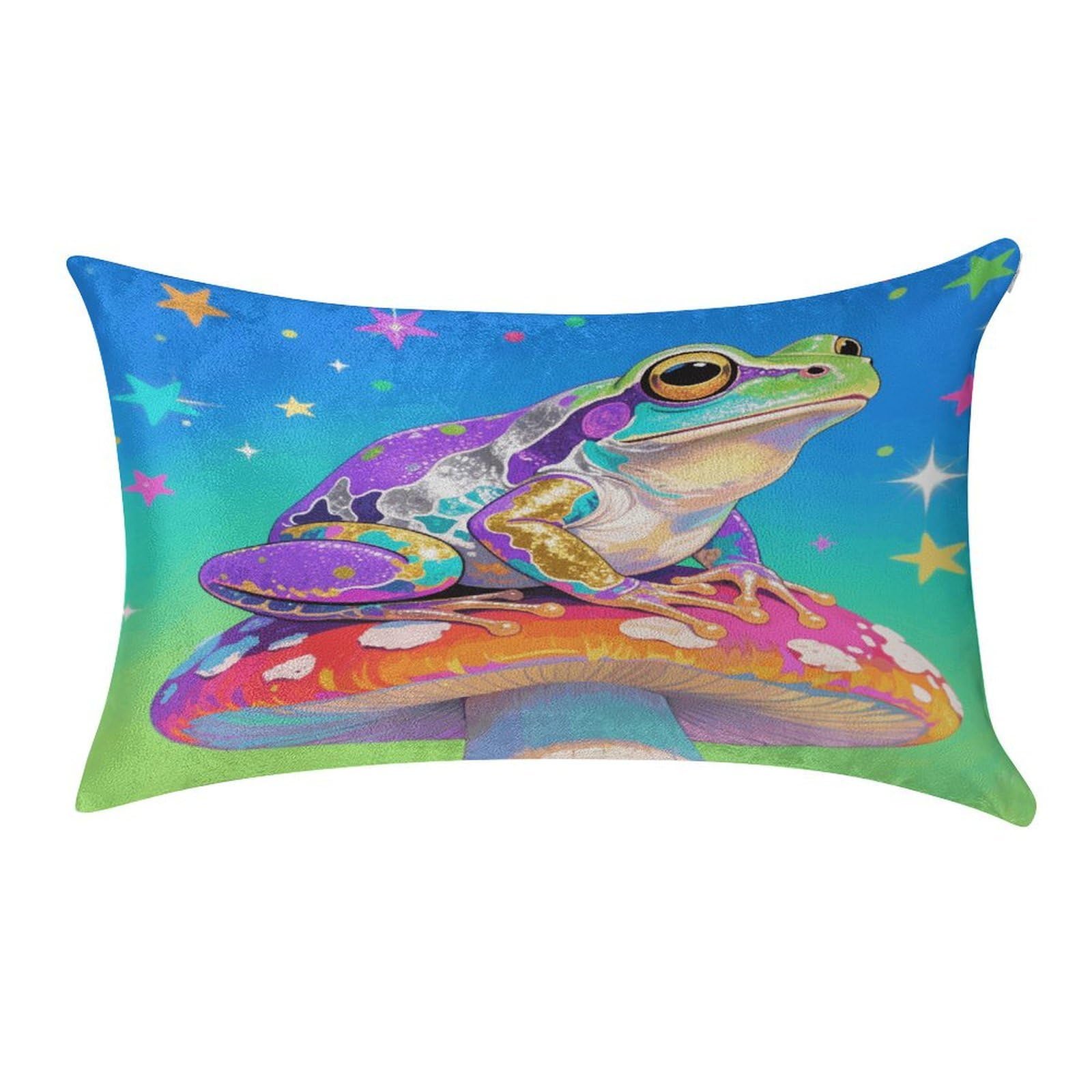 VstaDank Colorful Frog Throw Pillow Covers for Bed Pillow Shams Zipper Velvet Pillow Cases Cozy Cushion Cover Soft Pillow Protectors for Car Home Decor Pillowcases 12 "×20 "