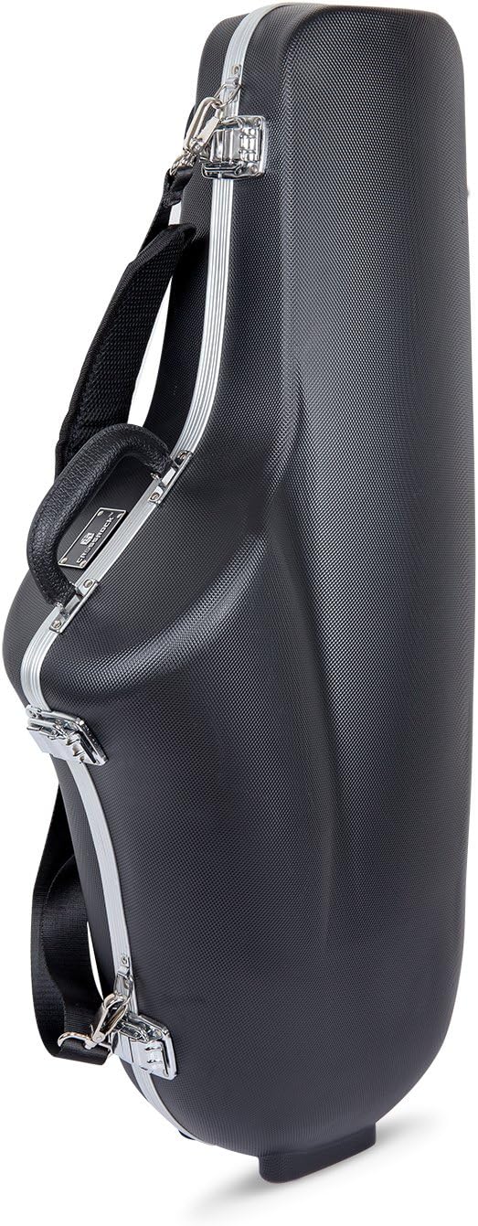 Crossrock ABS Tenor Saxophone Case – Contoured Black Diamond Texture, Deep Blue Velvet Interior, Accessory Pocket, Security Lock & Detachable Strap