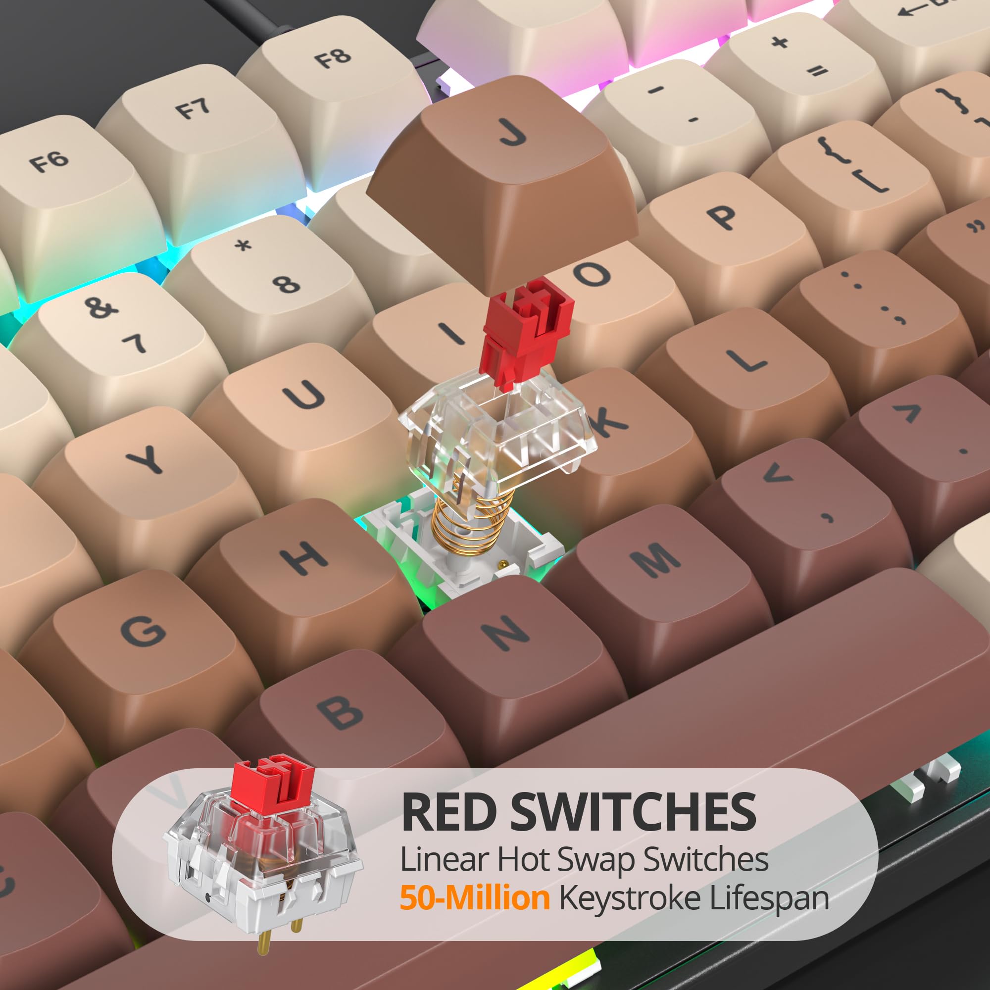 SOLIDEE tastiera gaming meccanica 100%,US Layout QWERTY,Tastiera da Gioco Cablata 104 Tasti Retroilluminata RGB con Tastierino Numerico,Tastiera Meccanica NKRO per laptop Windows(104 Coffee)