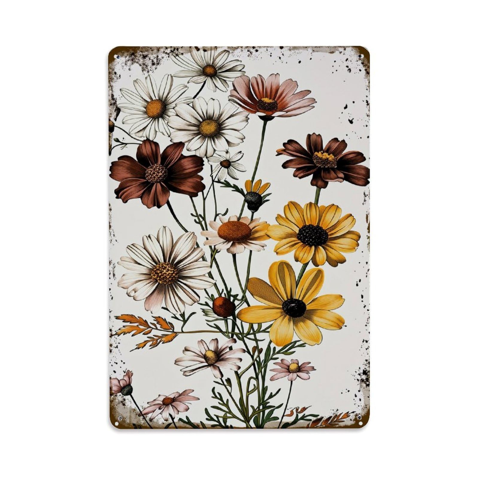Enderetf Vintage Floral Arrangement With Daisies And Sunflowers Tin Sign Metal Poster, Home Bar Garage Man Cave Cafe Indoor & Outdoor Wall Decoration 8X12inches