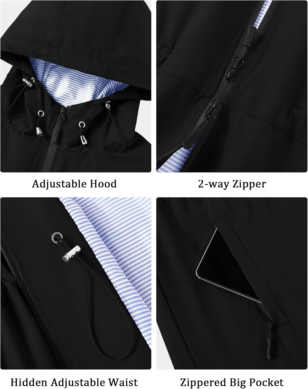 TCOT Rain Jacket Women Lined Raincoat Waterproof Windbreaker Jackets Hooded Raincoats Long Trench Coat - Image 3