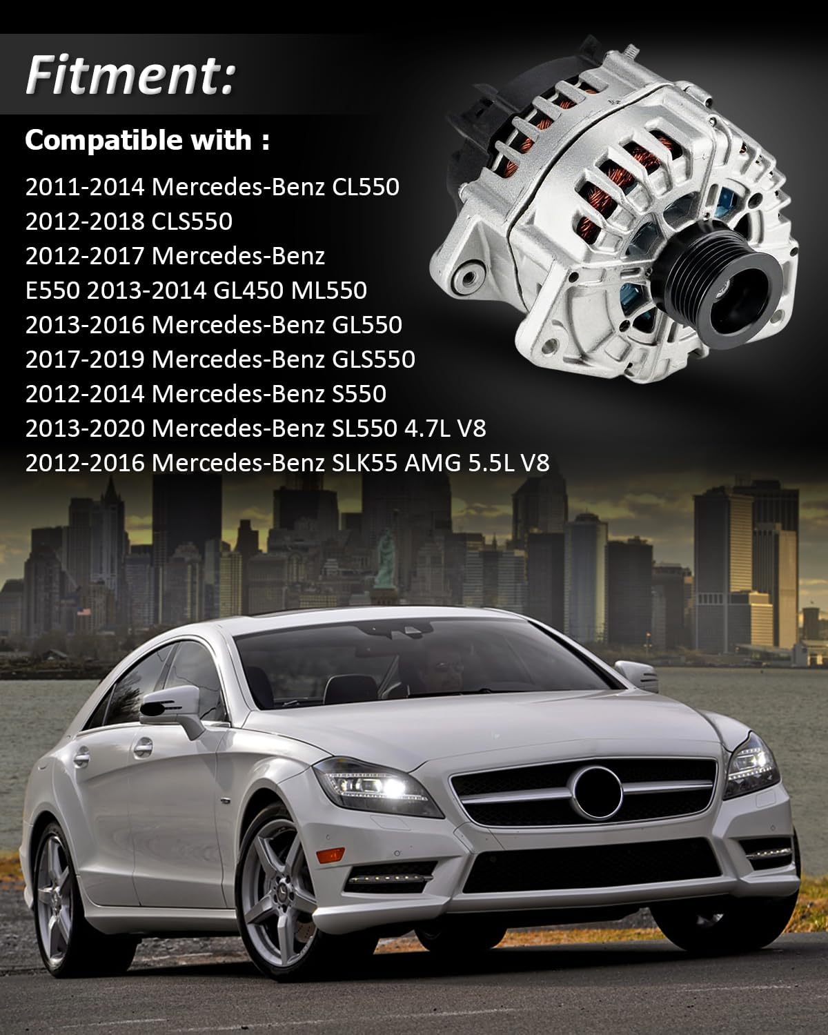 A0009068601 Alternator 180A 12V Compatible with Mer-cedes B-enz E550 2012-2017, ML550 2013-2014, S550 CL550 CLS550 GL450 GL550 SL550 SLK55, 6-Groove Pulley - Replaces 11808N FG18S029 0141540902