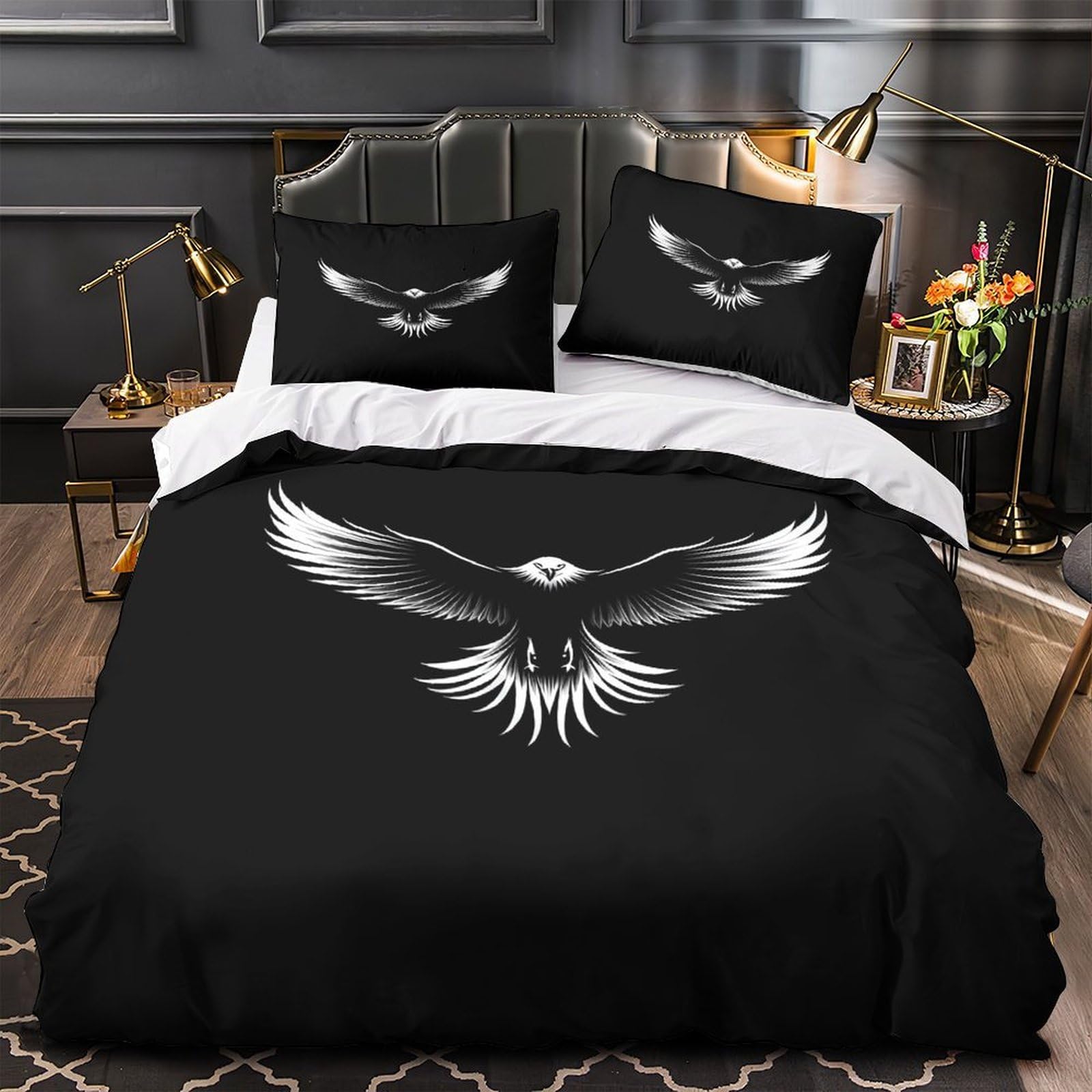 Housse de couette hypoallergénique 220x240cm effet 3D ultra douce pour couchage couple sensible