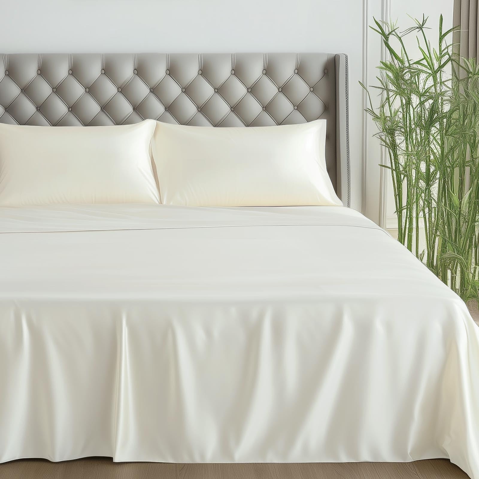 Viscose Derived from Bamboo Soft Cooling Bedding with Silky Smooth Finish 16 Deep Pocket Hypoallergenic Breathable 4-Pieces Queen