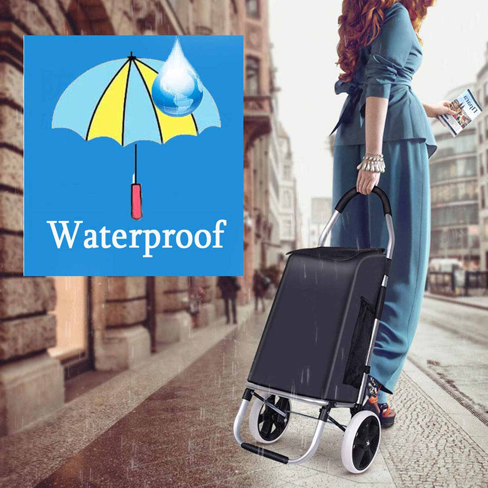 Faltbarer Einkaufstrolley mit 2 Rädern und wasserdichter extra großer Einkaufstasche, robuster Schiebe-/Ziehwagen für einfaches Treppensteigen – ideal für alle Altersgruppen