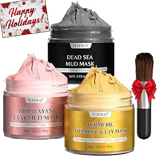 3 Pcs Clay Facial Mask Set - Turmeric Vitamin C, Dead Sea and Himalayan Clay Skin Care Mask for Deep Cleansing, Moisturizing, and Refining Pores, Spa Facial Mask Set, Face Mask Gift Set 2.82 oz each