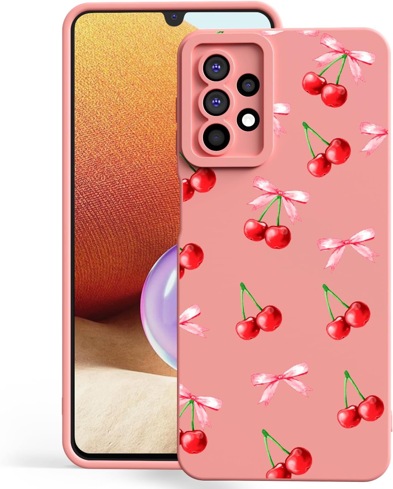 Case Compatible with Samsung Galaxy A32 5G, Cute Pretty Print Protective Silicone Case for Girls Women, Ultra-Thin Shockproof Soft Girly Phone Cover for Samsung A32 5G - Bow Cherry