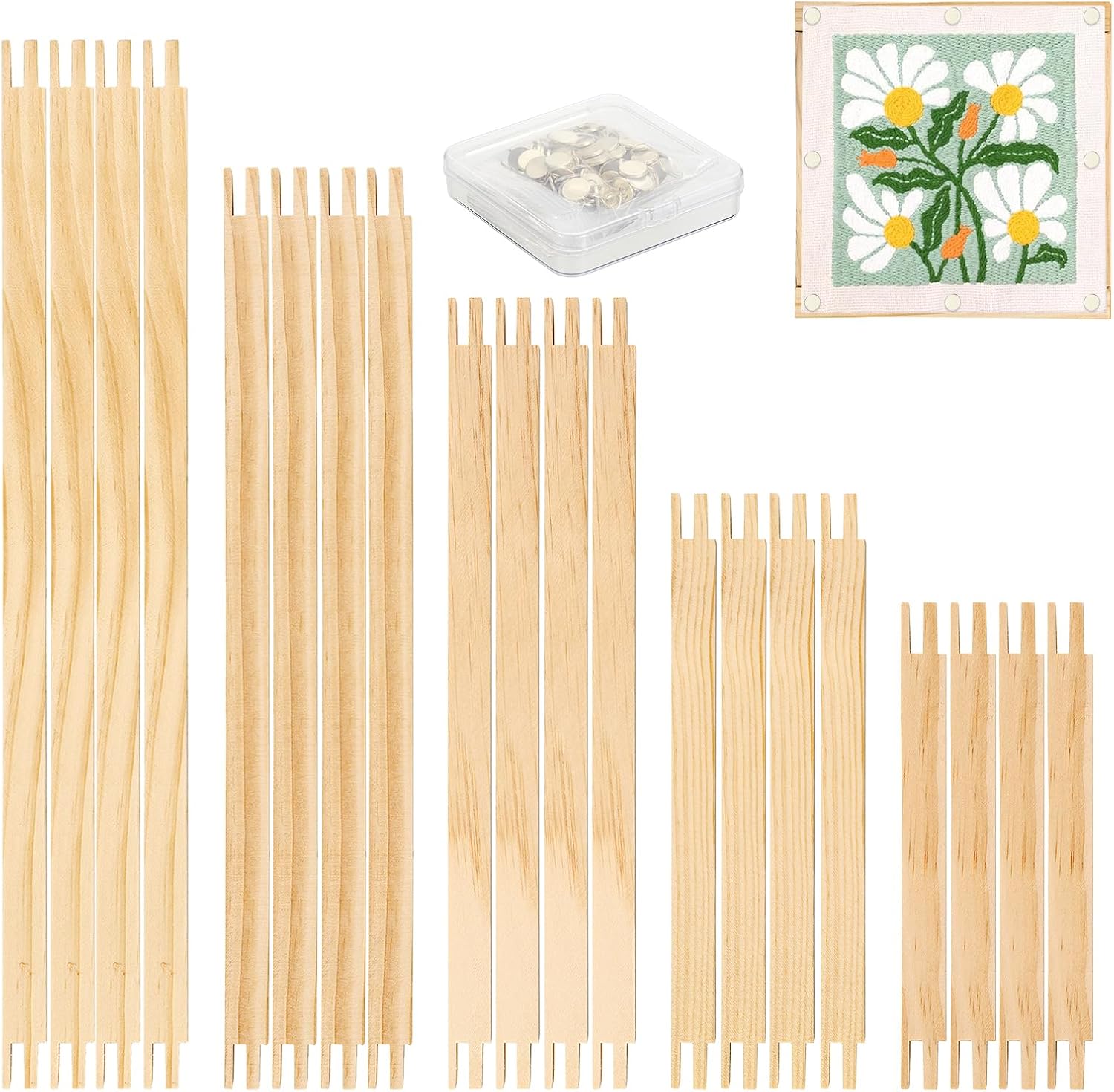 OwnMy 5 Sizes Needlepoint Stretcher Bars 7/9/12/14/16 Inch Wood Stretcher Bars for Needlework with 100 Tacks, Wooden Canvas Stretcher Bars Needlepoint Accessories for Embroidery Cross Stitch Frames