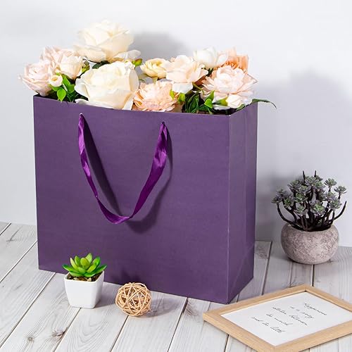 Miniatura 9 de Umoofine - Bolsa de regalo morada grande con asas de cinta, paquete de 12, 12.6 x 4.5 x 11 pulgadas, bolsa de regalo morada extragrande, bolsa de