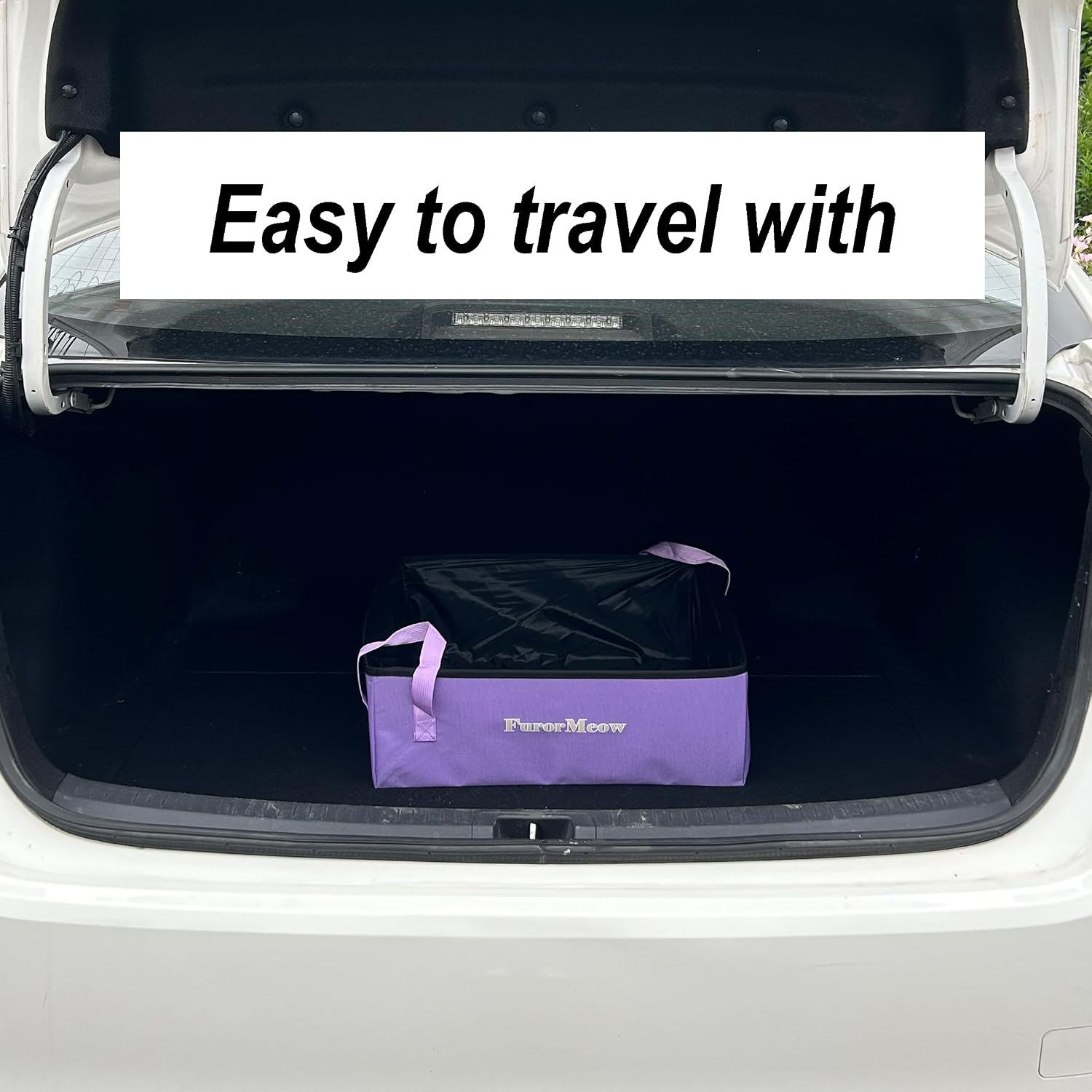 Portable Cat Litter Box, Firm Waterproof Foldable for Travelling for Cats, Including Crinkle Ball, Poop Bags, Foldable Bowl and Scoop, 16.5x16.5x6.3 inches (Purple Blue)