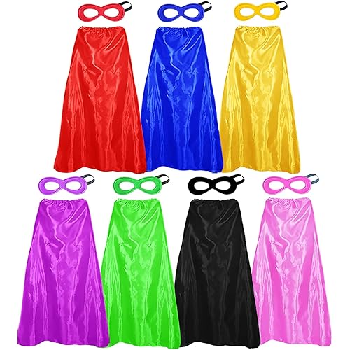 Superhero Capes and Masks for Adults Bulk-Men Women Super Hero Costume Halloween Dress Up Party Favors -7 Pack