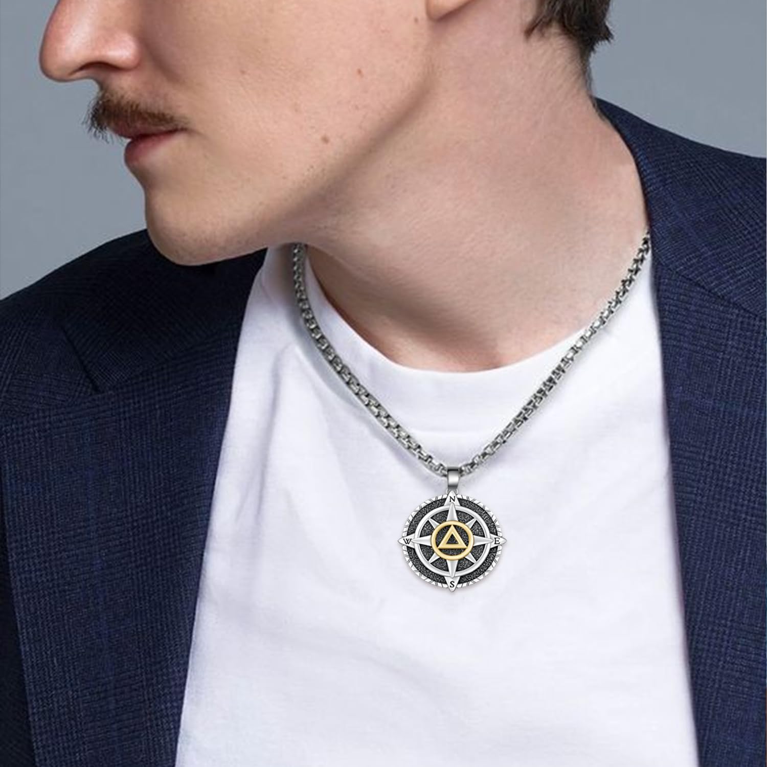 TYSO AA Sobriety Necklace for Men 925 Sterling Silver Compass Necklace AA Coins Medallions Pendant Alcoholics Anonymous Gifts Jewelry for Men - Image 4