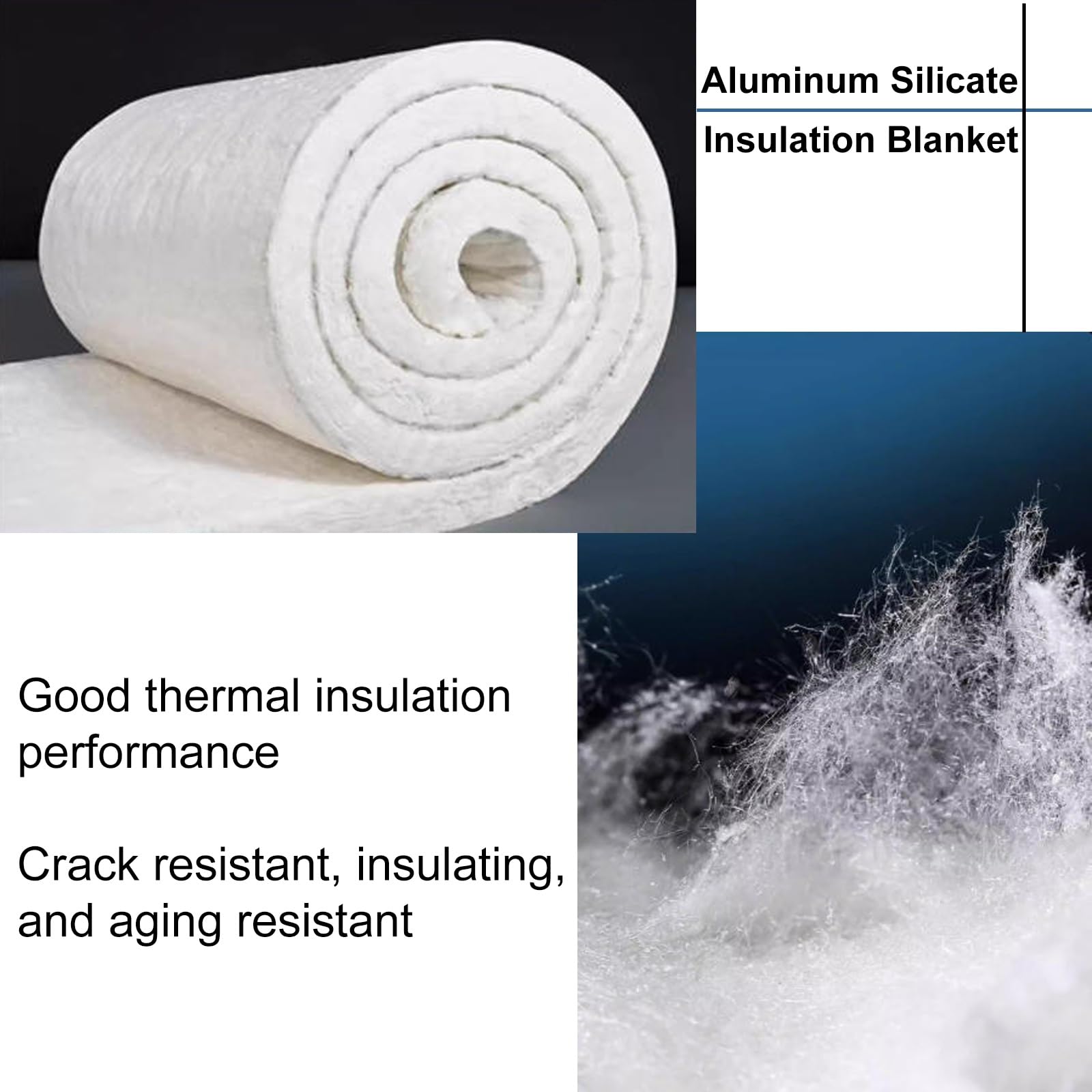 Aislante termico autoadhesivo, aislante termico paredes, fibra cerámica, lámina de aluminio de una cara, adecuados for tuberías de alta temperatura(6cm/2.4in)