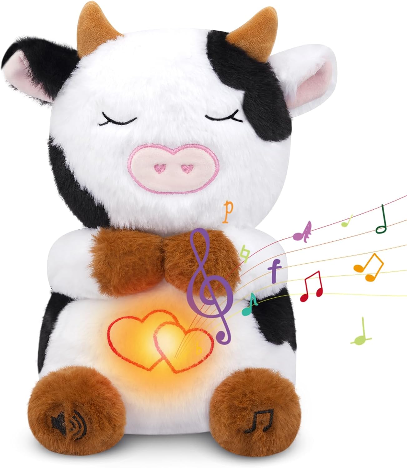 Breathing Cow Stuffed Animal, 11inch Cow Plush Soothing Stuffed Animal with Calming Music, Lights, Soft Breathing Sleeping Plush for Kids, Adult (3-Levels Mode & Volume) Brown. . Different stock photo.