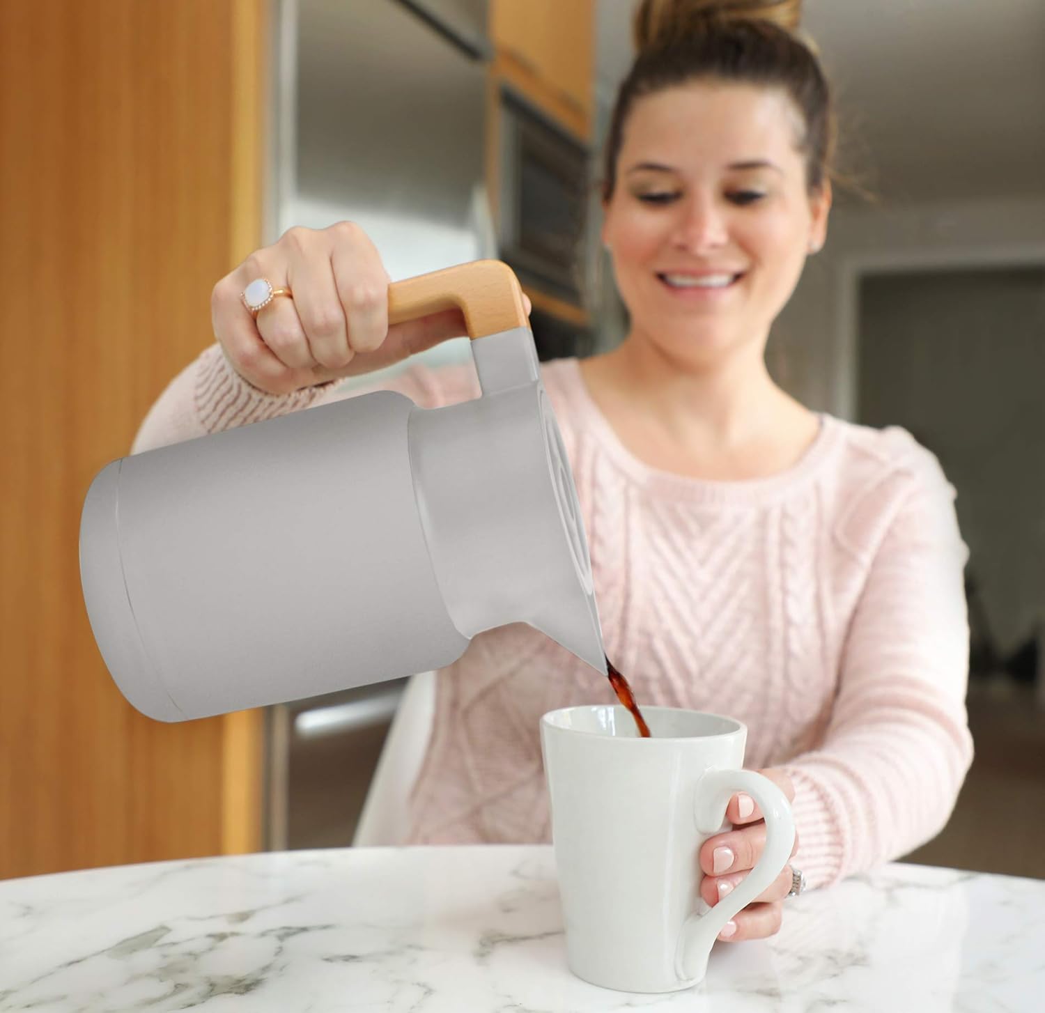 Hastings Collective Thermal Coffee Carafe 50 Oz - Large Stainless Steel Insulated Carafe - 1.5 Liter Double Walled Vacuum Thermos Coffee and Beverage Dispenser with Tea Infuser and Strainer (Gray) - Image 8