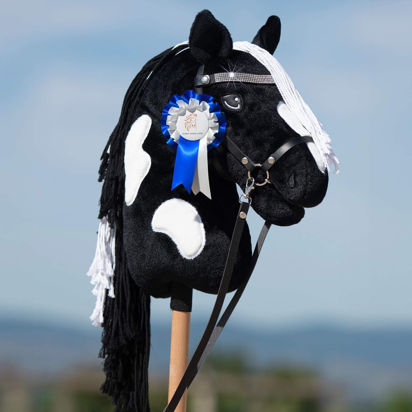 Hobby Horse Land A3 Pie Noir Black Diamond z błyszczącą siatką - czarno-biały koń na kiju z flotem dla dzieci i młodzieży