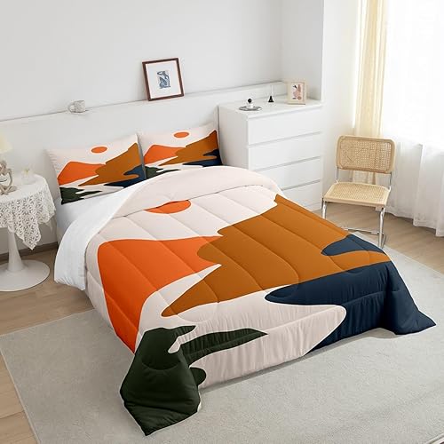 Miniatura 4 de Erosebridal Juego de edredón de estilo japonés, juego de ropa de cama bohemio vintage de paisaje de montaña para mujeres y hombres, juego de edredón