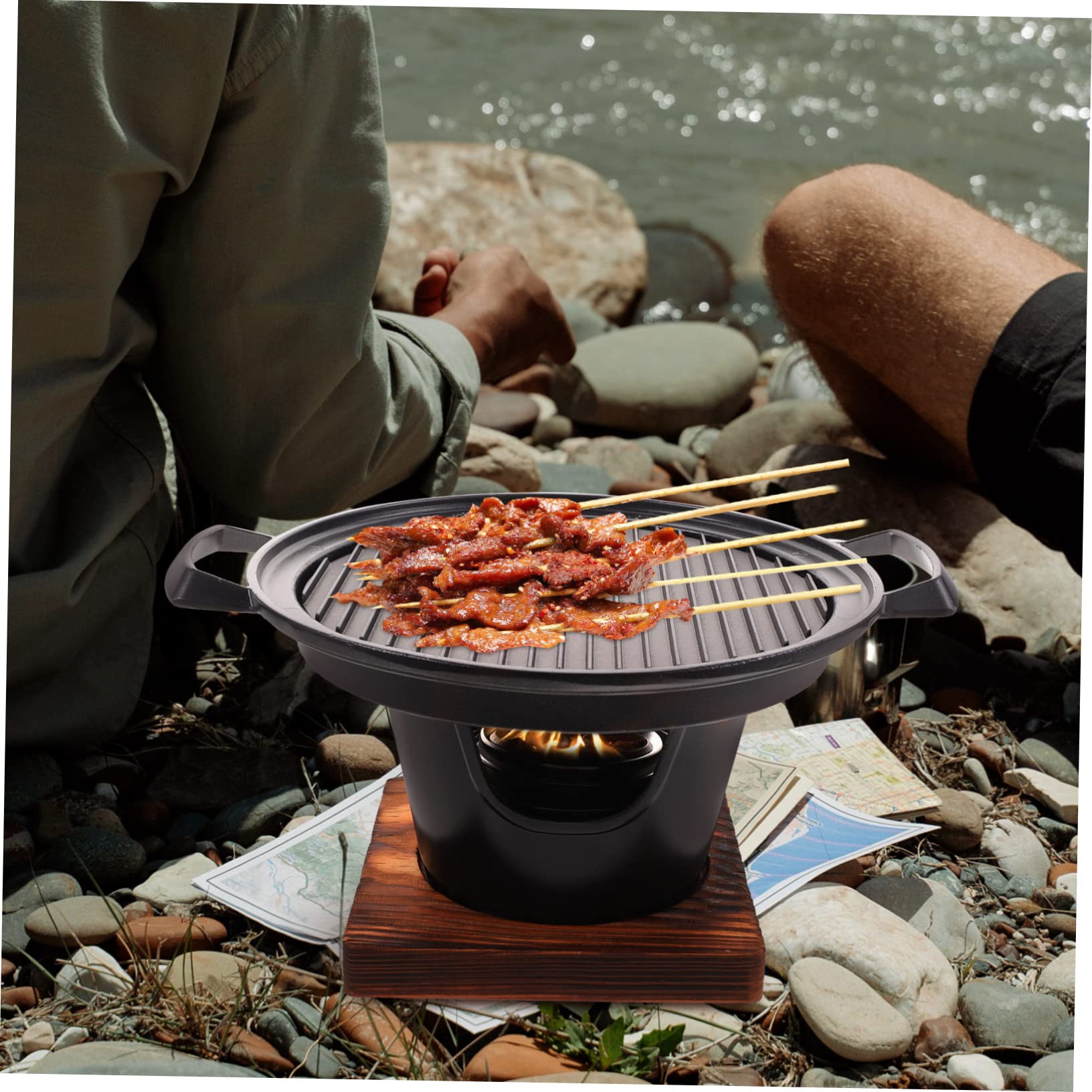 SUPVOX 1set Portable Smoke Grilling Plate Base Outdoor Barbecue Stove for Camping Picnics and Bbq Parties Convenient Cleaning and Heat Resistance