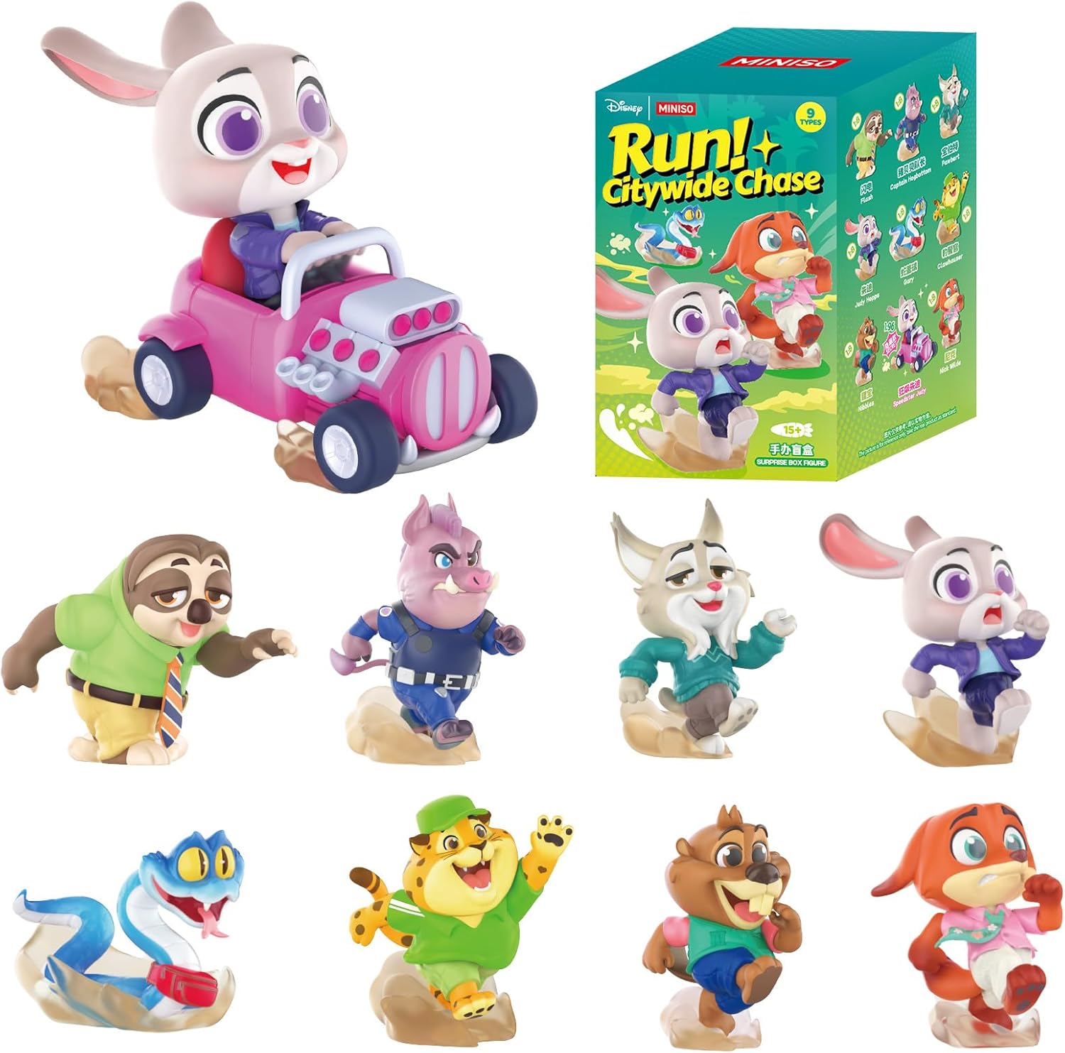 MINISO Disney Zootopia Citywide Chase Blind Box, Run! Series Collectible Figure Blind Box, Surprise Action Model for Home Decor & Gifts (Random Single Box)