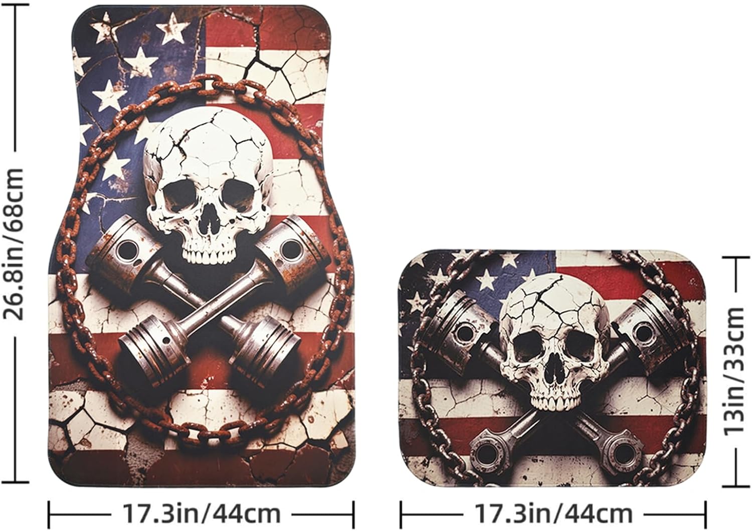 Luxury Boho Car Floor Mats Full Set | Car Decor for Women Men | Biker Skull Vintage Bohemian Pattern | Heavy Duty All-Weather Universal Rubber Liners | Non-Slip & Odor-Fre