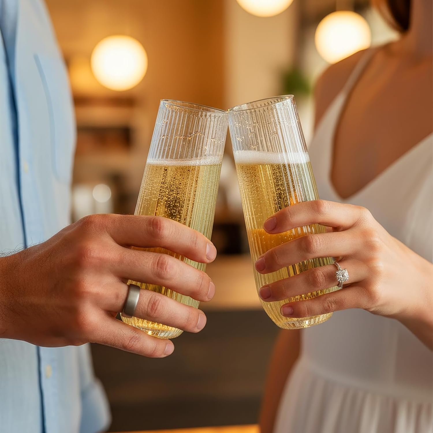 Goodluck 48pack Clear Disposable Champagne Flutes，9oz Stemless Champagne Flutes,Stemless Disposable Clear Plastic Toasting Glasses for Weddings, Birthday Parties, Family Gatherings, Bars