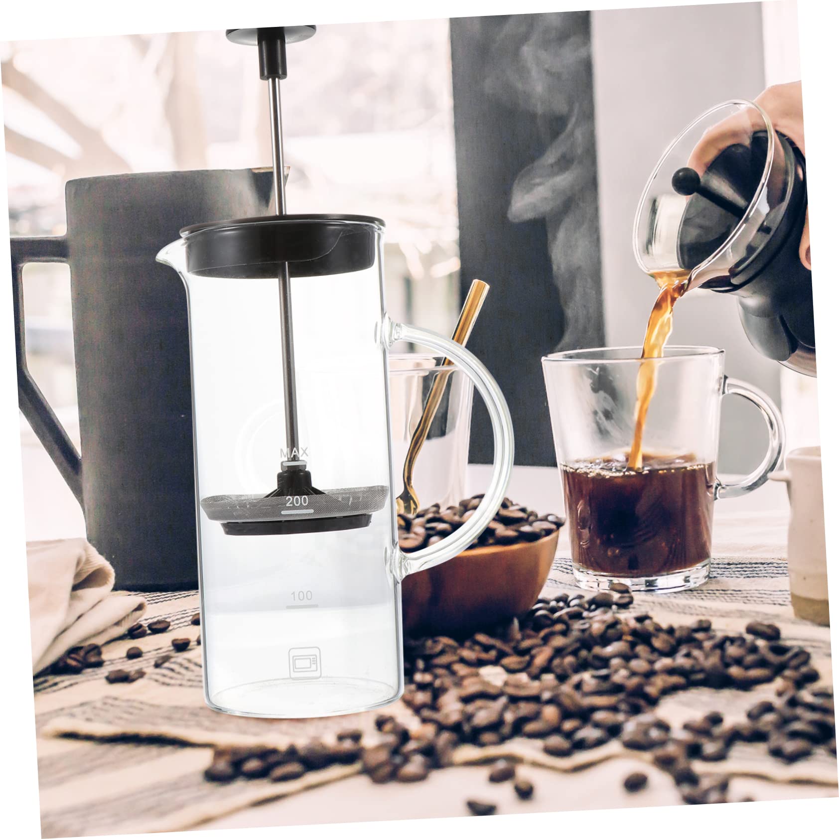 COLLBATH Manual Milk Coffee Maker Pot Sturdy Easy to Use Present for Friends Family