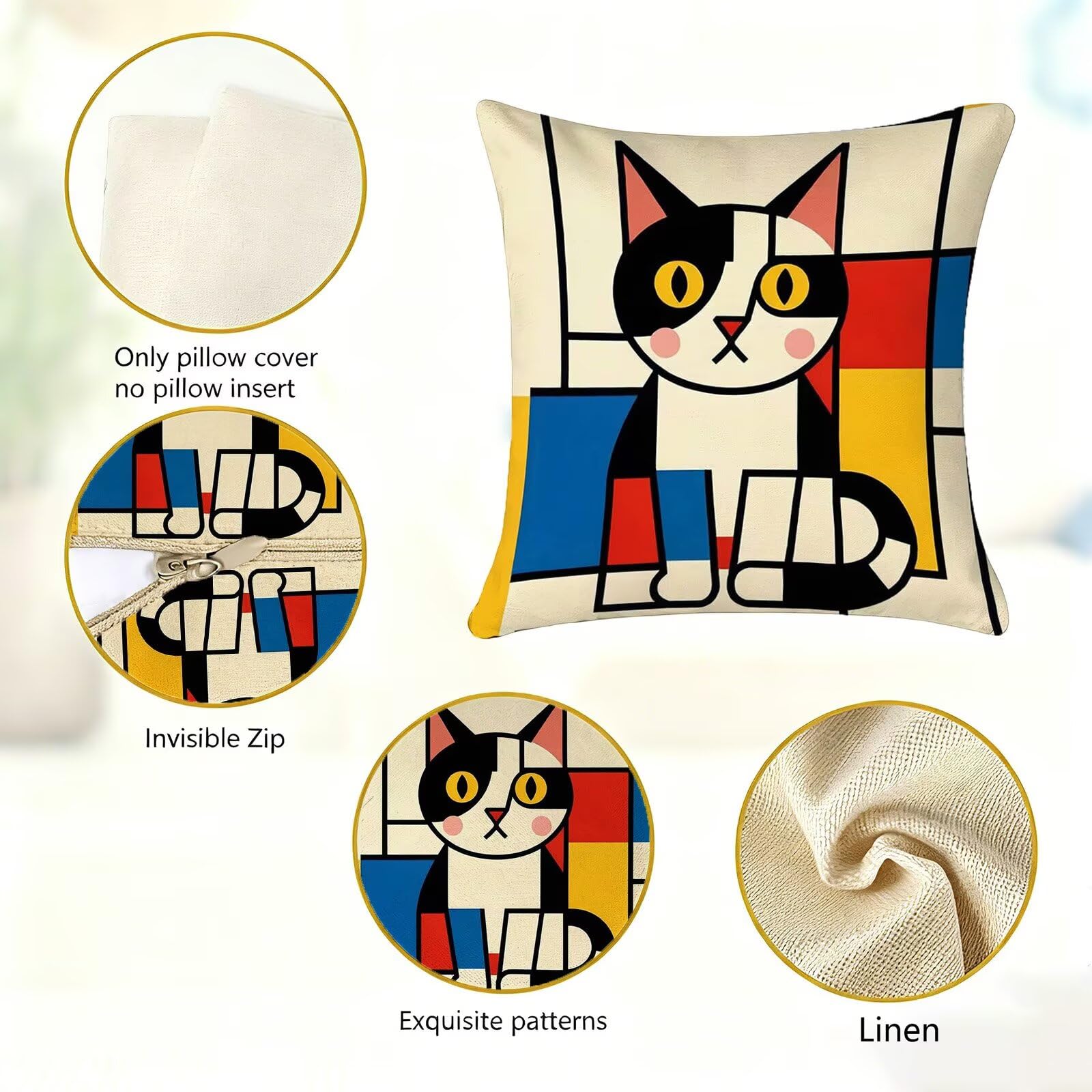 Animale Federe Cuscini Divano 60x60cm, Cuscini da Esterno, Cod-126 | Lin Copricuscini Decorativi Letto Arredo, per Letto, Soggiorno, Giardino, Esterno, Casa Decorazione Set di 4 Gatto