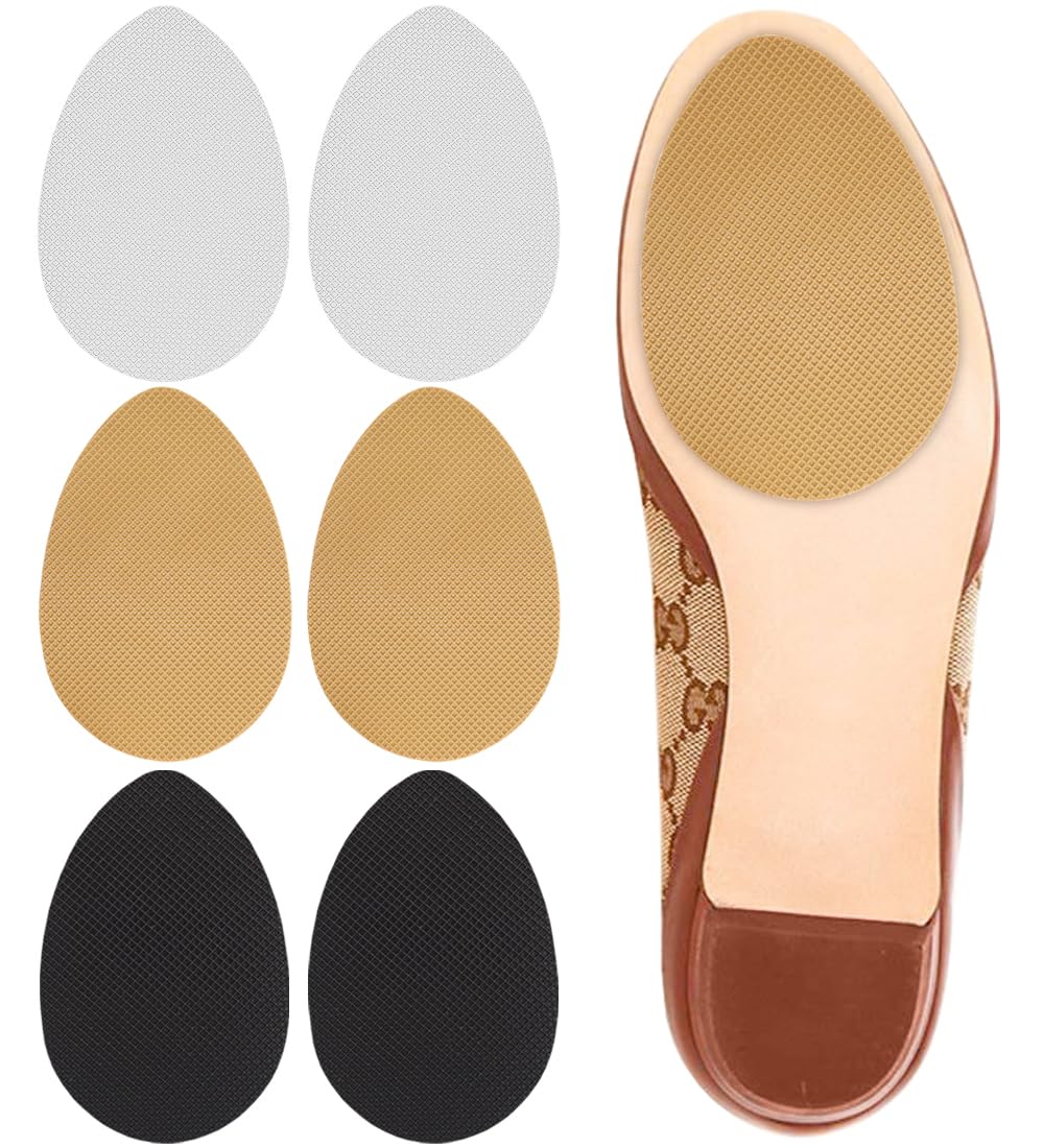 Dr. Shoesert Non-Slip Shoes Pads Adhesive Shoe Sole Protectors, High Heels Anti-Slip Shoe Grips, Yellow + Black + White, 6 Piece Set