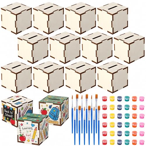 Briwooody 12 Set Unfinished Wooden Piggy Bank Crafts Bulk DIY