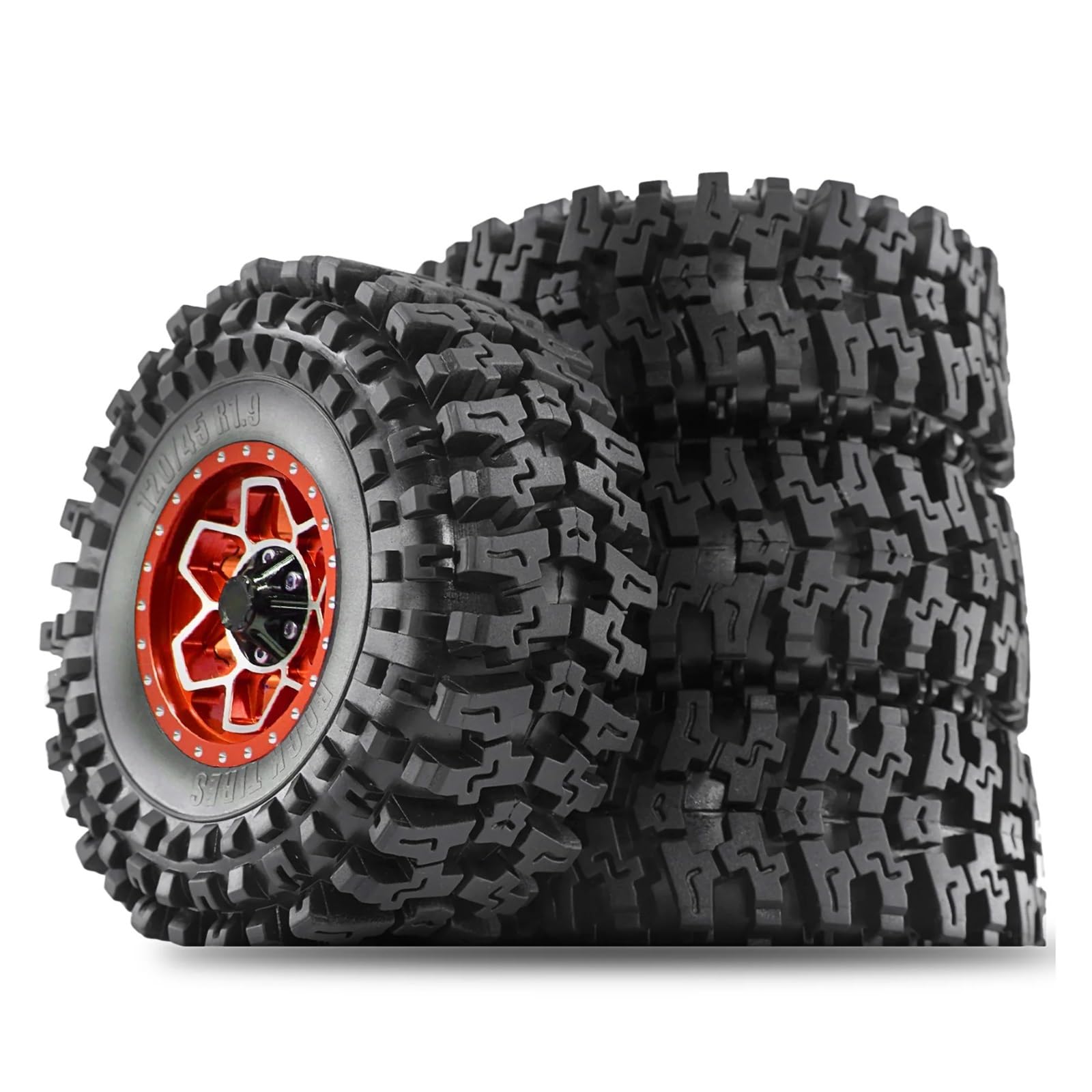 RC Pneumatici Ricambi Per Hsp Per Redcat Per Wraith 1/10 1.9 Pneumatici In Gomma E Cerchi In Metallo 12mm Hex RC Crawler Accessori Auto Aggiornamenti Sostituzione Riparazione(Red)