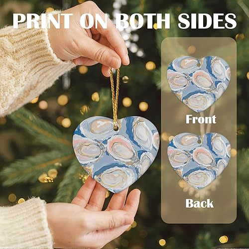 Miniatura 5 de Adorno de ostras de playa costera azul, adornos de corazón de playa preppy para decoración de fiesta de árbol de Navidad, decoración de fiesta de