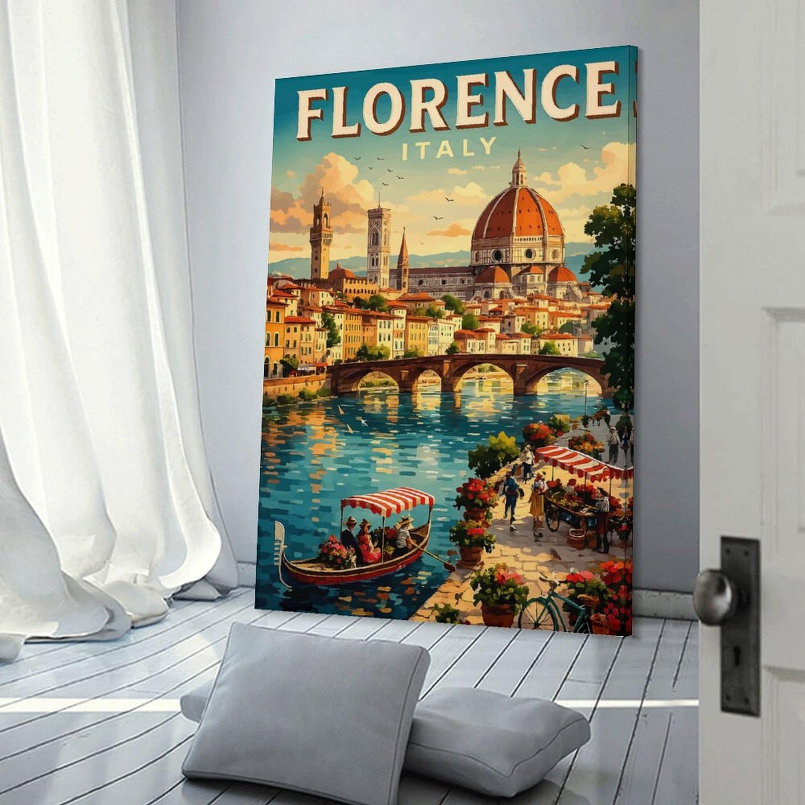 Junmoney Frame-Style-8 Florence Italy Vintage Travel (2) Wall Picture Print, 16X24inch(40X60cm), For Art Walls, Layered Displays Or Homes, Home Wall Art For Statement Displays
