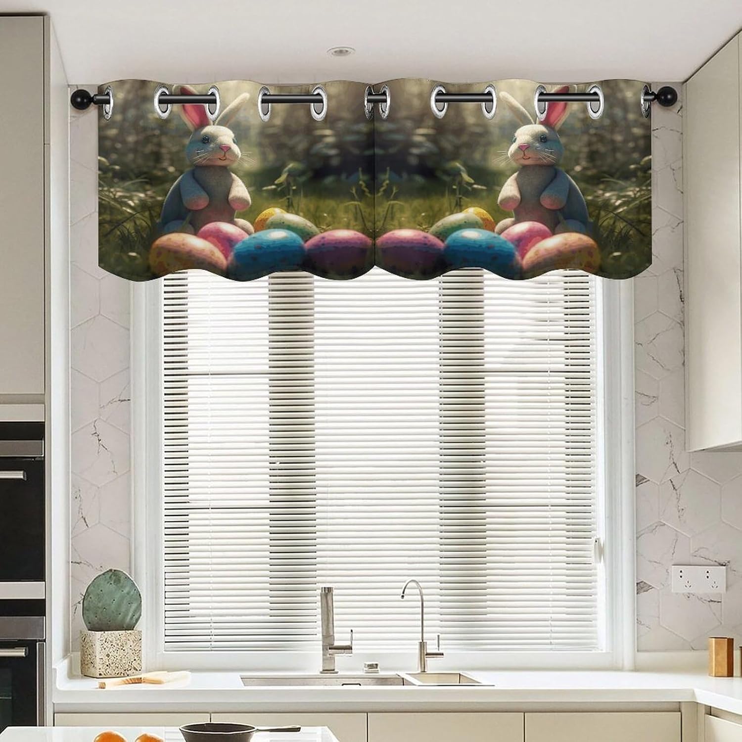 Rabbit and Easter Egg 2 Pack Valance Curtains Window Treatments. Adjustable Curtain with Rod Pocket.Cafe Curtains is Half Curtains for Privacy Decorative 52x18.1 Inch.