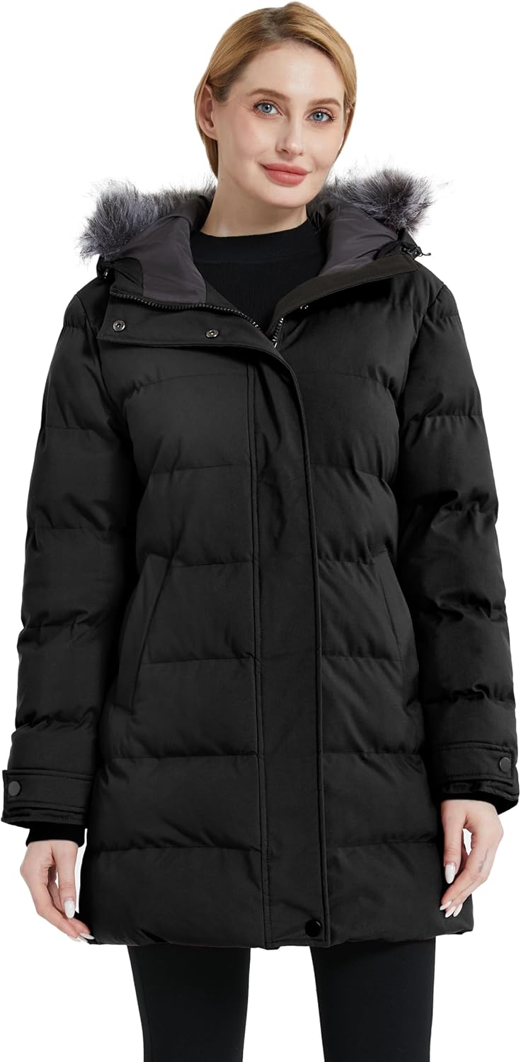 Wantdo Women's Long Quilted Winter Coat Thicken Puffer Jacket with Faux Fur Hood - Image 3