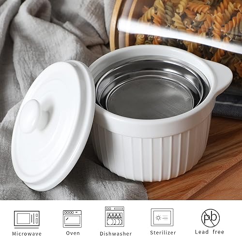 Vista 6 de ONTUBE Contenedor de grasa de tocino de cerámica con colador, lata de almacenamiento de aceite para freír, color blanco